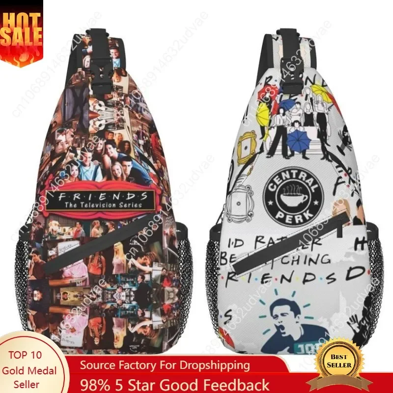 Ransel Selempang Kolase Teman Vintage Retro Tas Bahu Dada Acara TV Klasik Kustom Pria untuk Bepergian Daypack