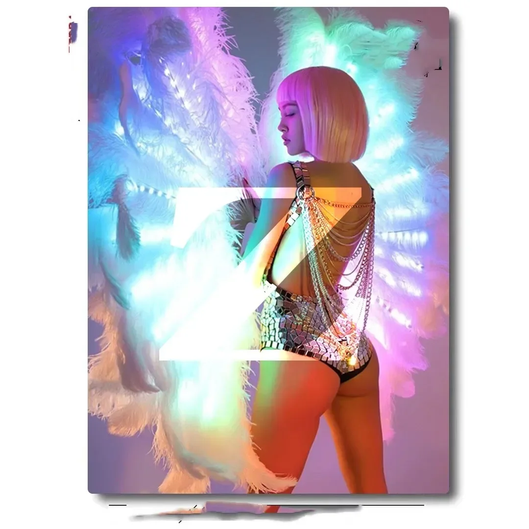 gogo performance costume nightclub ds atmosphere props LED colorful feather fan