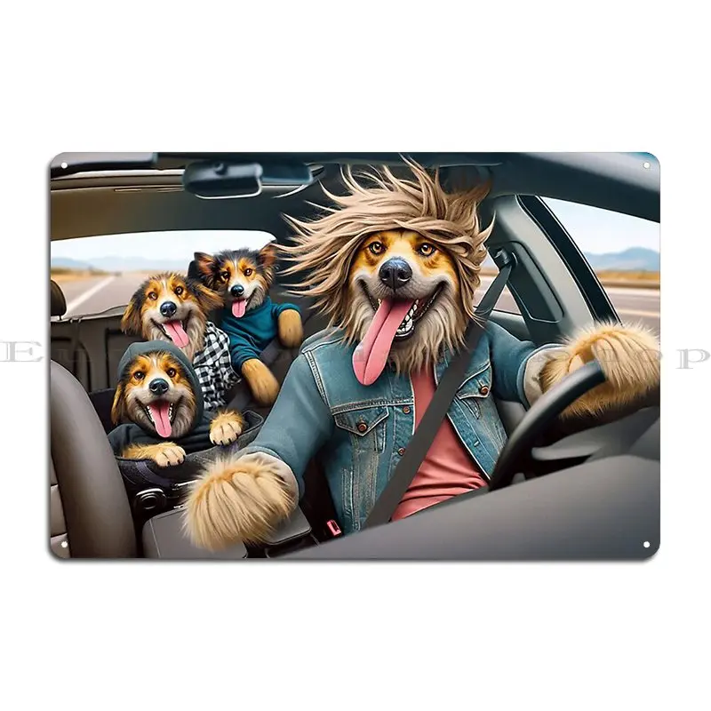 Mixed Breed Dog Family On A Road Trip Metal Plaque Poster Vintage Club Design Garage Personalized Tin Sign Poster