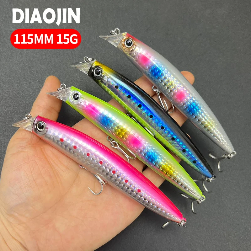 

115mm 15g Floating Minnow Fishing Lure Long Casting Artificial Hard Bait Saltwater Bass Wobbler Fishing Tackle Minnow Swim baits