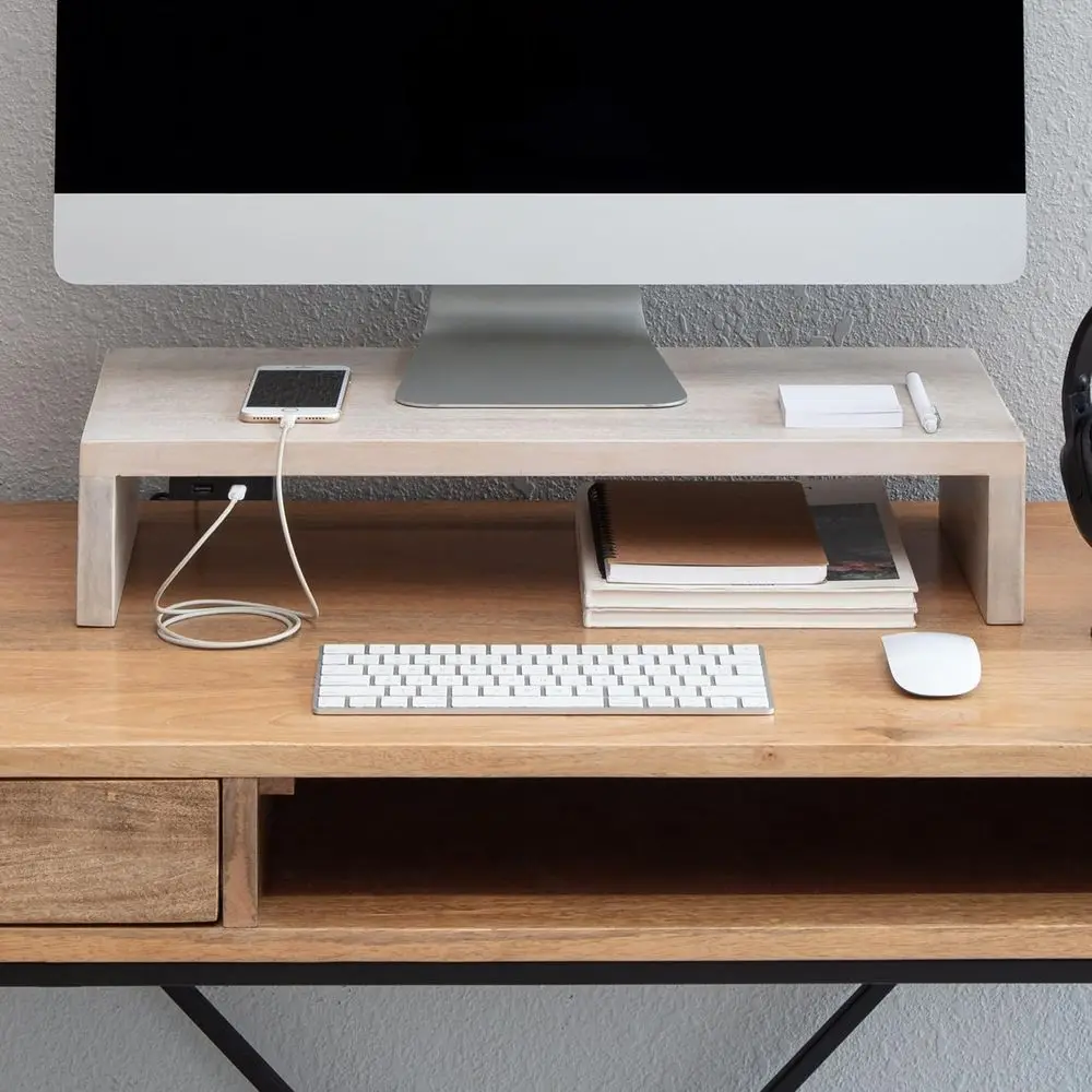 

Elegant Wooden Monitor Riser for Desk Organization and Enhanced Ergonomics