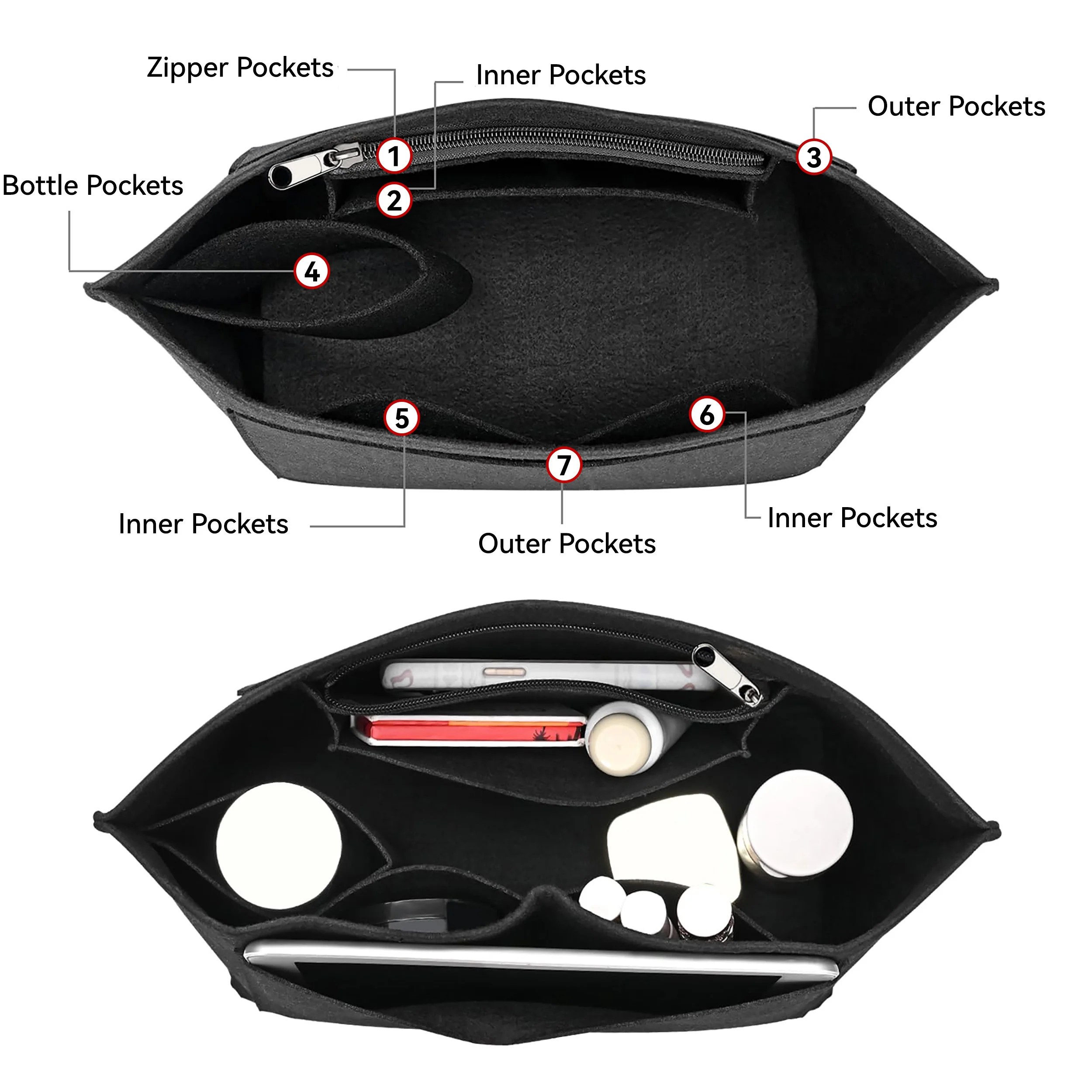 Felt Insert Bag For Longchamp Handbag Liner Bag Felt Cloth Makeup Bag Support Travel Portable Insert Purse Organizer, 4 Size image 2