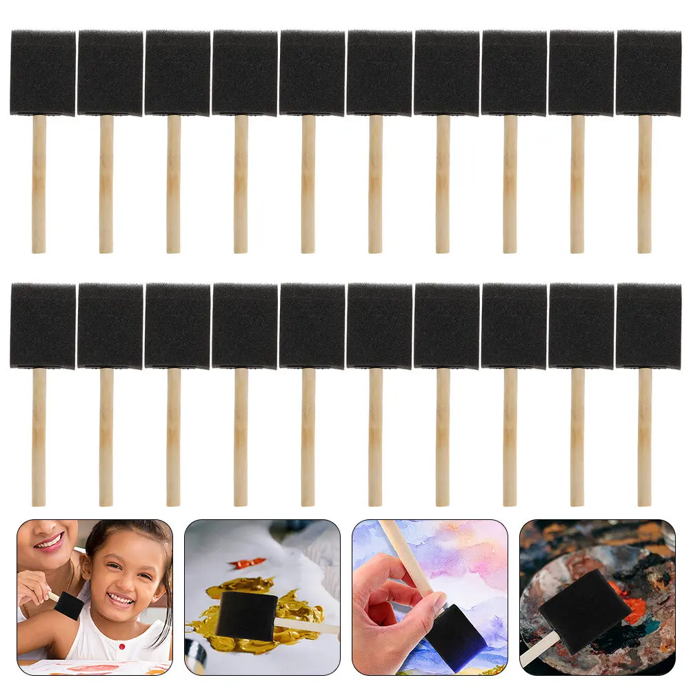 

50Pcs Kids Art Sponge Brush Wooden Handle Easy Control Painting Tool for Watercolor Acrylic Oil Gouache Drawing Craft DIY
