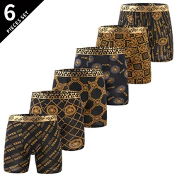 6pcs men's luxurious black and gold printed boxer briefs-ultra-soft ice feeling, antibacterial breathable-elastic sports shorts,