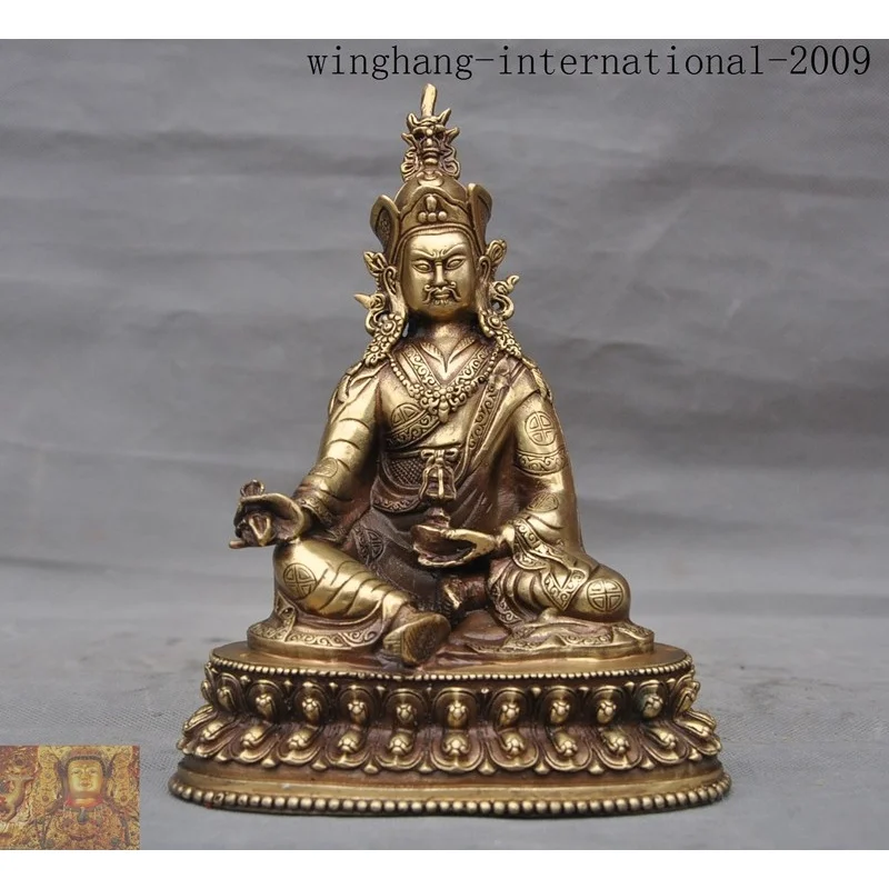 

9"Tibetan Buddhism temple brass copper Guru Rinpoche Padmasambhava Buddha Statue