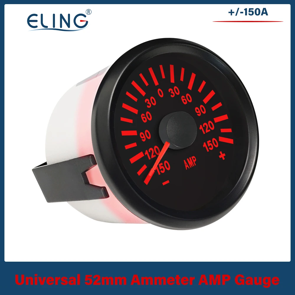 

ELING 52mm Waterproof Ammeter AMP Gauge 50A 80A 150A with Current Sensor 12V 24V with Red Backlight