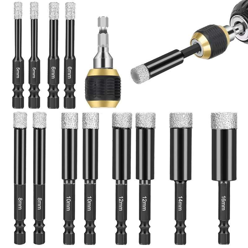 

A81M New Diamond Drill Bits Set, 12Pcs Dry Diamond Hole Saw With Quick Change Drill Bit Holder,For Porcelain Tile Glass