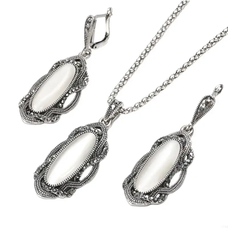 

C71B Fashionable Bohemian Stone Earrings Necklace Set for Any Occasions