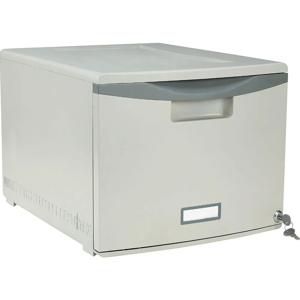

Storex Plastic One-Drawer File Cabinet Locking Document Organizer for Home Office Stackable Letter Legal Size Gray 61251B01C