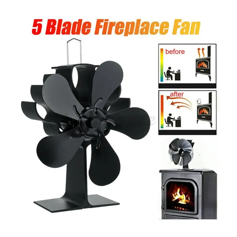 

Quiet and Environmental 5-Blade Heat Powered Stove Fan Heater Tool for Wood, Log Burner, Fireplace, Perfect Heat Distribution