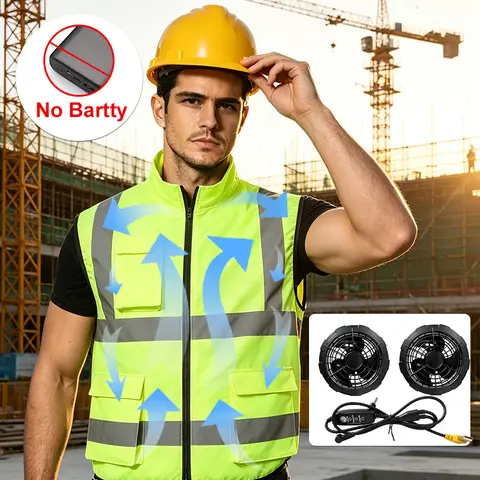 Reflective Strip Jacket Cool Vest Wearable Cooling Fan Vest Air-conditioned Clothes Cooling for High Temperature Work Fishing