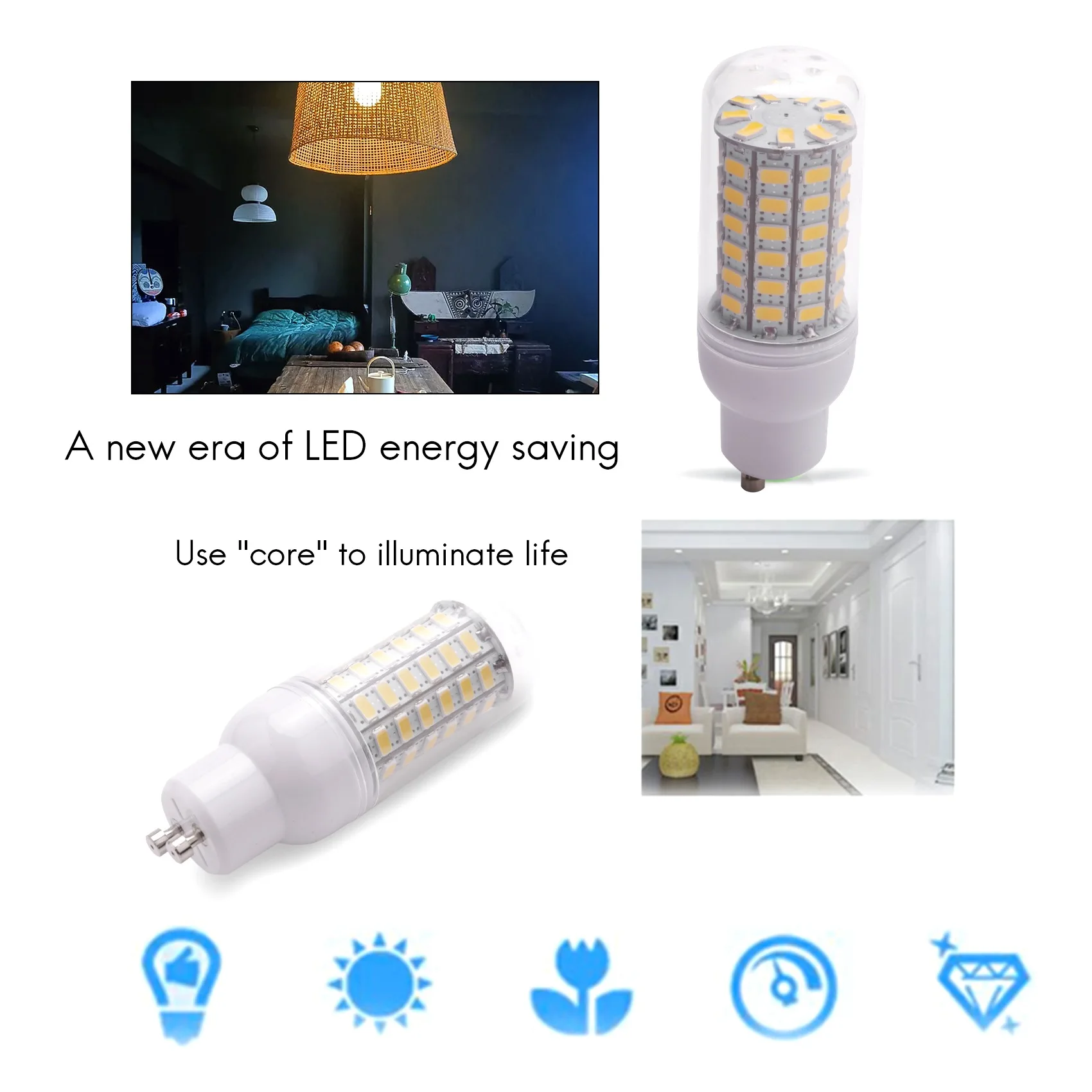 AA63 HOT GU10 10W 5730 SMD 69 LED لمبات LED ضوء الذرة LED مصباح توفير الطاقة 360 درجة 200-240 فولت