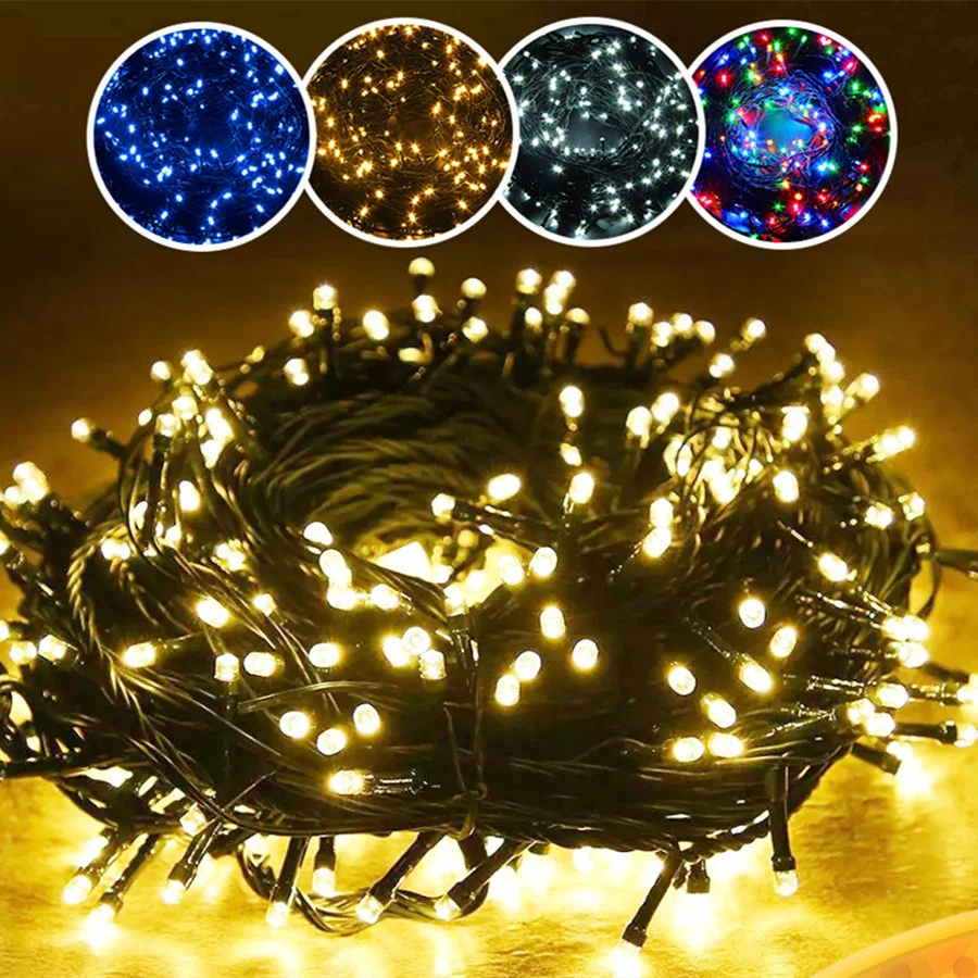 Guirnalda de luces LED para exteriores, iluminación navideña para fiesta, boda, árbol, jardín, vacaciones, 8 modos, 50M, 500