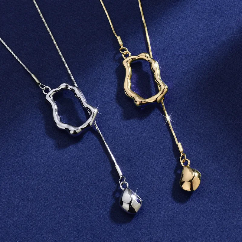 Statement Irregular Geometry Long Necklaces Pendants for Women Personality 2024 New Neo Gothic Sweater Chain Accessories