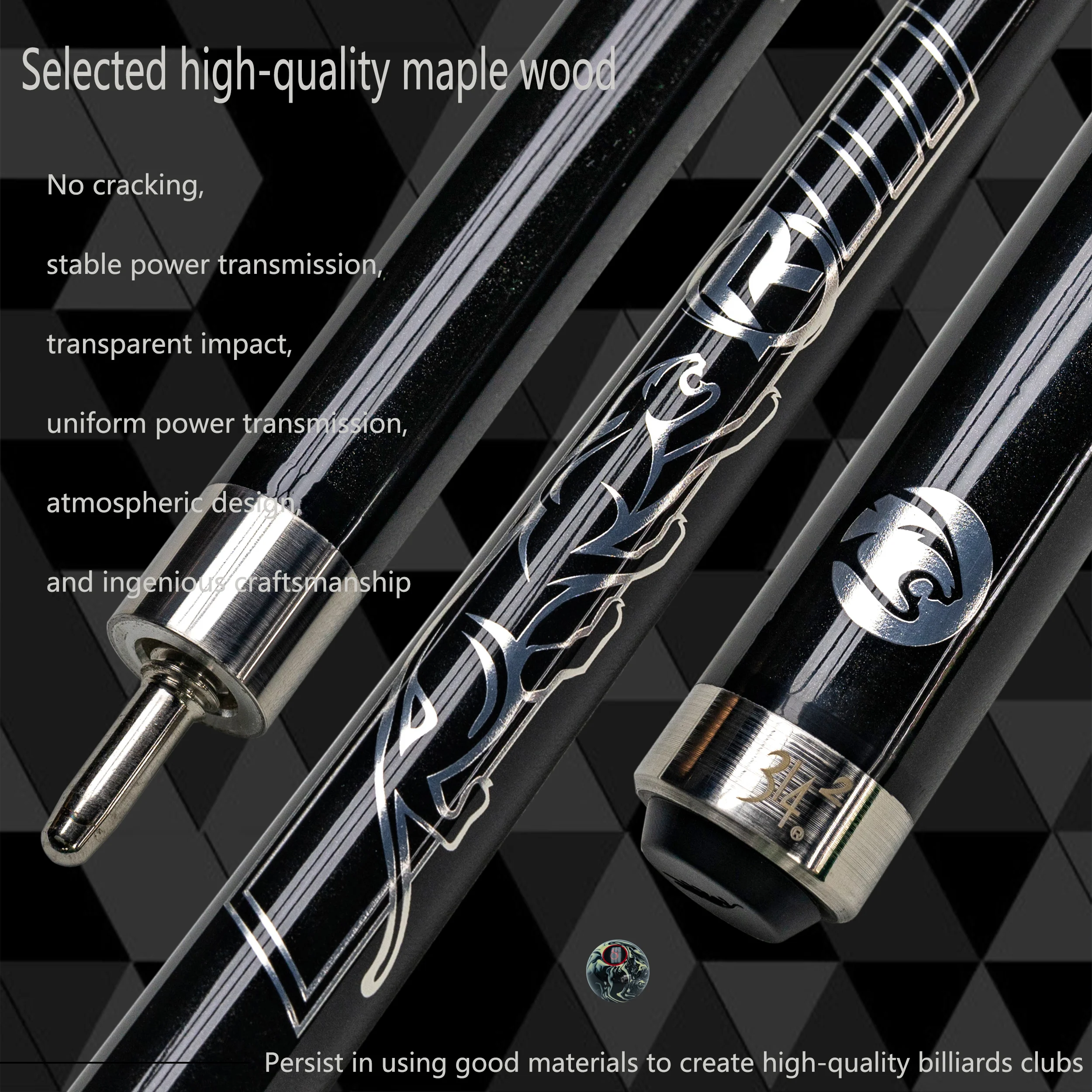 

Jaguar Preoaidr 11.75mmTip58inch Black Maple Cool Black Panther Billiard Pool Cue with Mirror Gloss for American Nine Ball Carom