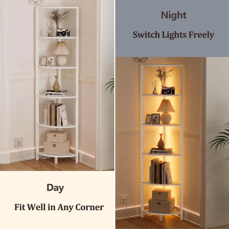 6-Tier Corner Shelf with LED Light 6