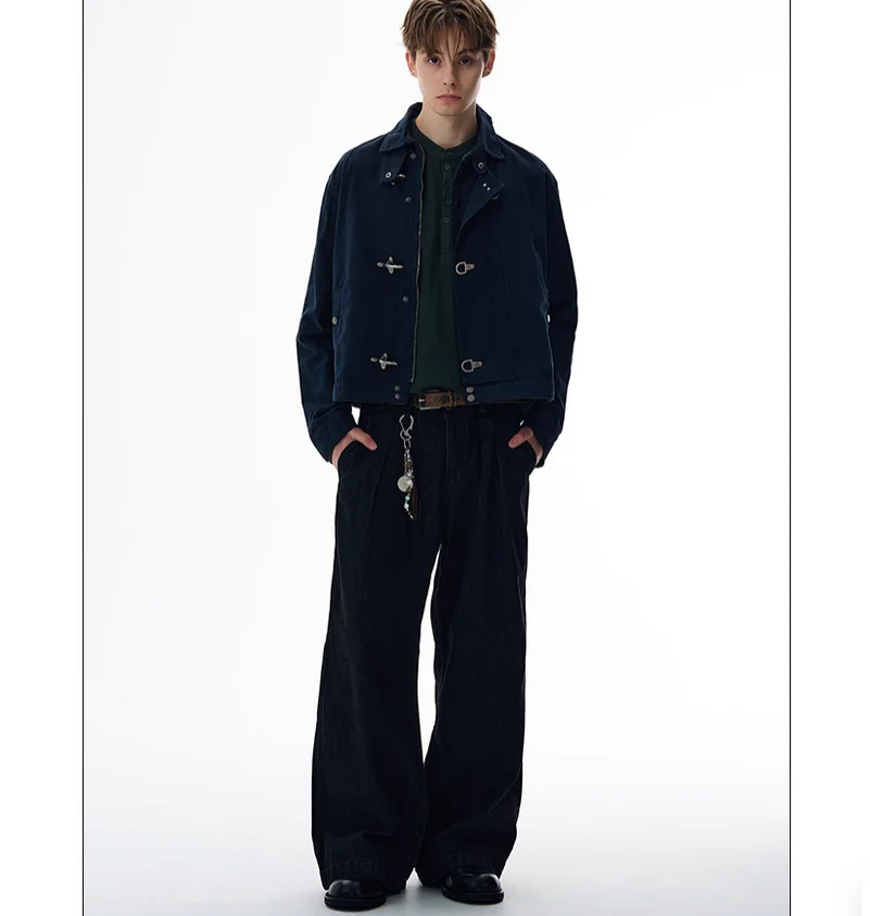 

Autumn American retro airplane buckle workwear jacket short and wide versatile jacket
