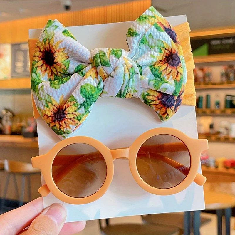 Haarband mit Schleife und Sonnenbrille-Set für Mädchen und Jungen, Blumendruck, Baby-Haarband, runde Sonnenbrille, Foto-Requisiten, Haaraccessoires 2026 – Detail 10