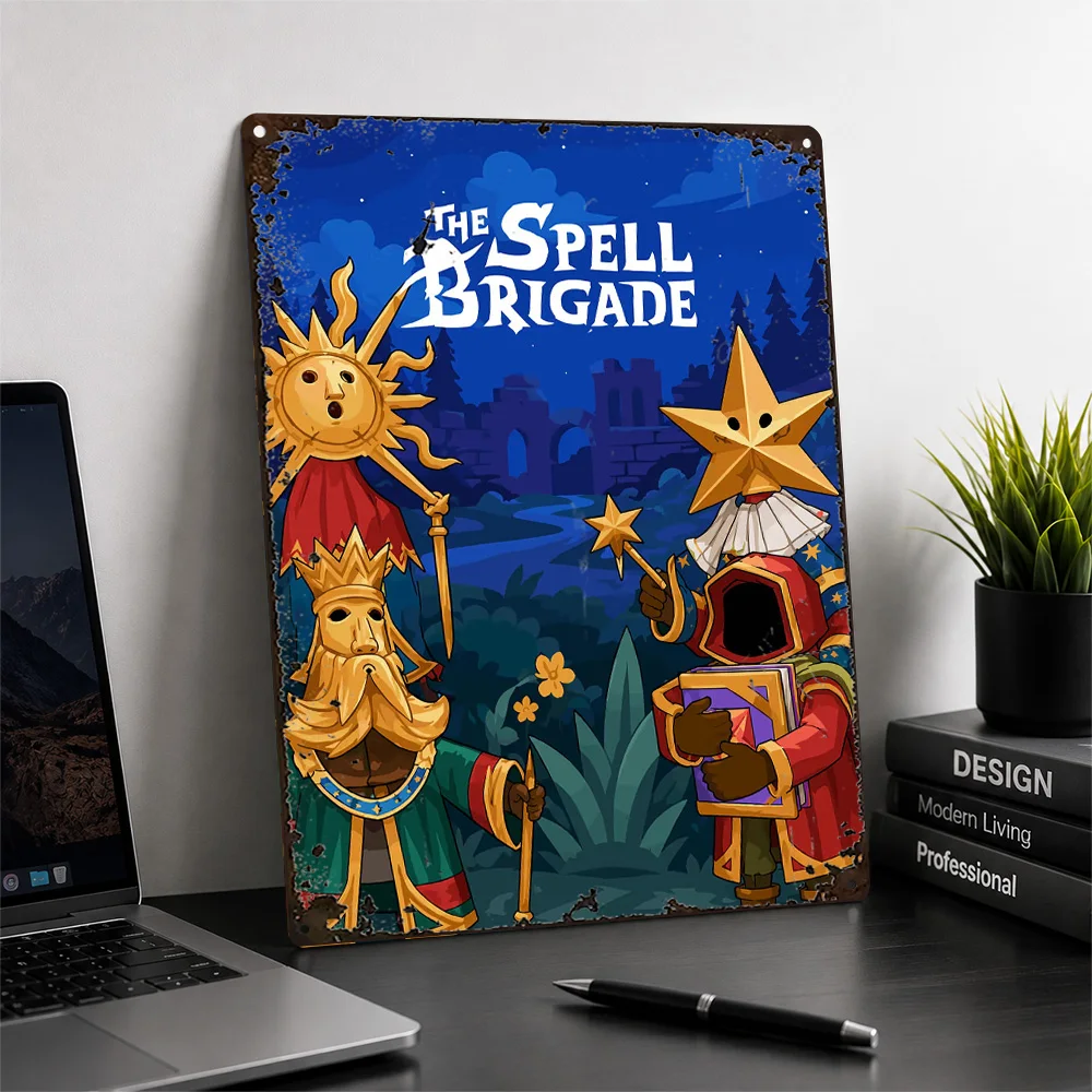 The Spell Brigade Wizard Duo Printed Poster Cartoon Wall Art For Home Office Customized Aluminum Metal Sign Video Game Fan Gift