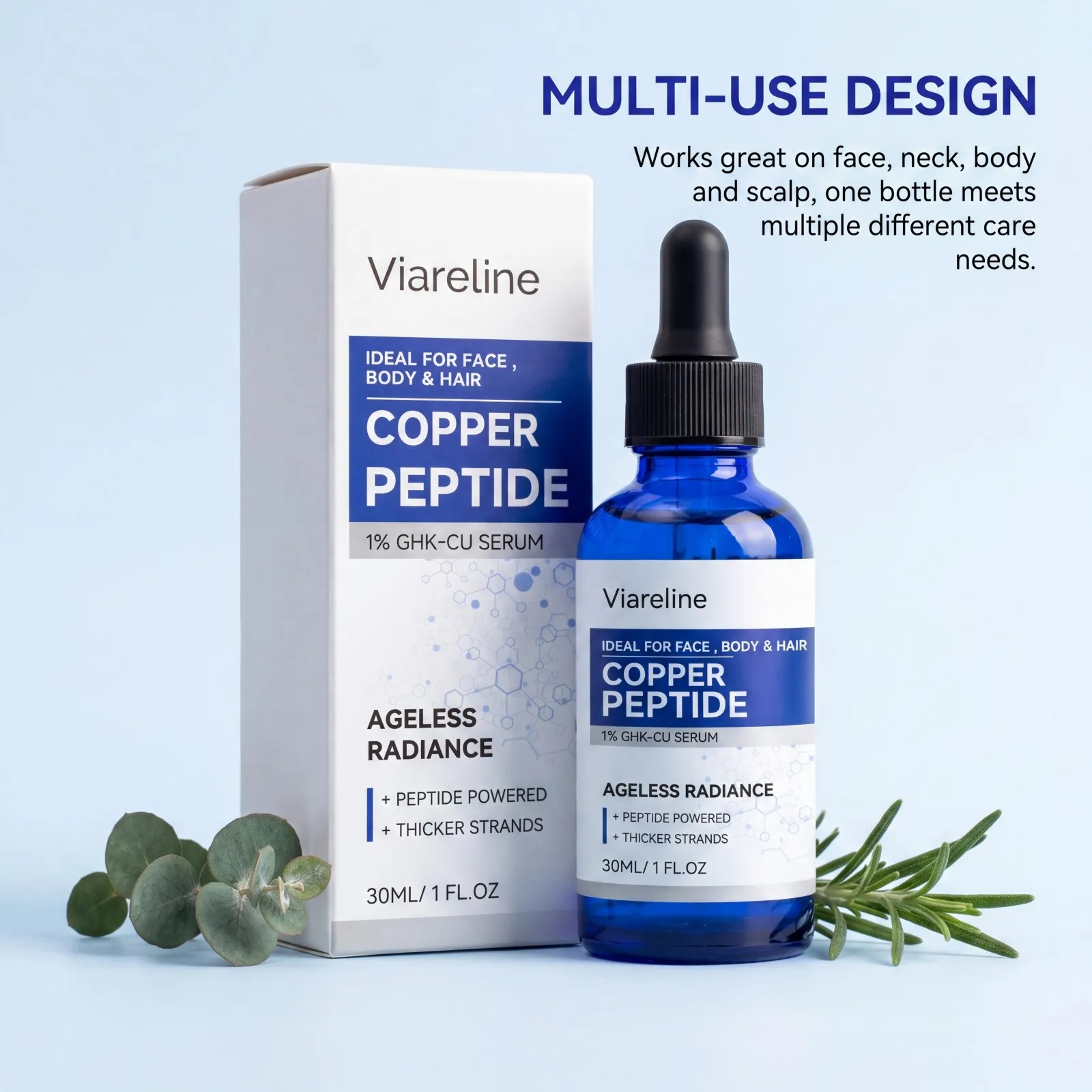 Copper Peptide Serum 1% GHK Cu Hydrating Face Body Scalp Fine Lines Even Skin Tone Brightening Gentle Formula Daily Care 30ml