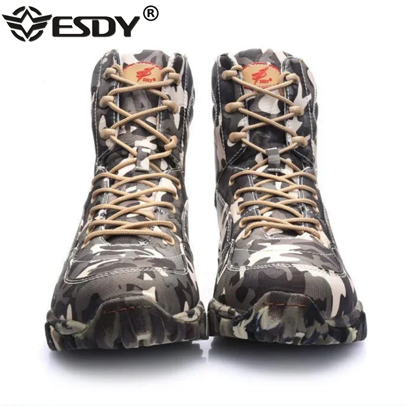 Men Boots Combat Mens Waterproof Canvas Camo Ankle Boots Tactical Size 37-46 Camouflage Boot Male Shoe Work Safety Shoes