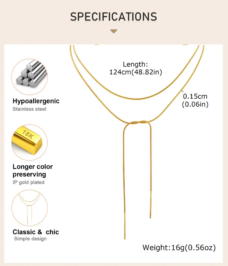 Mehrlagige Schlangenkette, Goldfarbenes Edelstahl, Mehrsträngiger Lariat-Stil Minimalistischer Schmuck – Detail 3