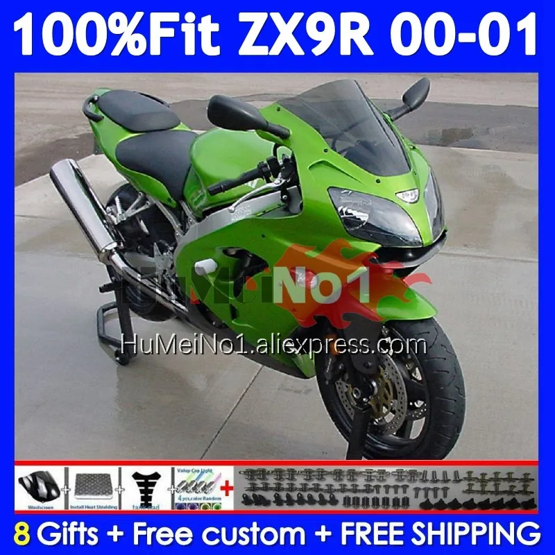 Injection Body For KAWASAKI NINJA ZX900 ZX 9R 900 CC 9 R 214No.28 ZX9 900CC Stock green ZX-9R ZX9R 00 01 2000 2001 OEM Fairing