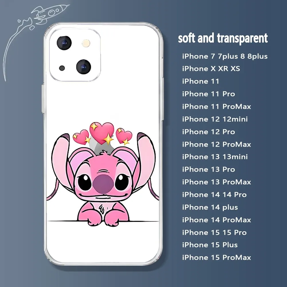 Disney Angry Stitch-s Phone Case For Iphone 15 11 13 14 Pro Max 7 8 Plus X Xr Xs Max Se2020 12mini Transparent Cover