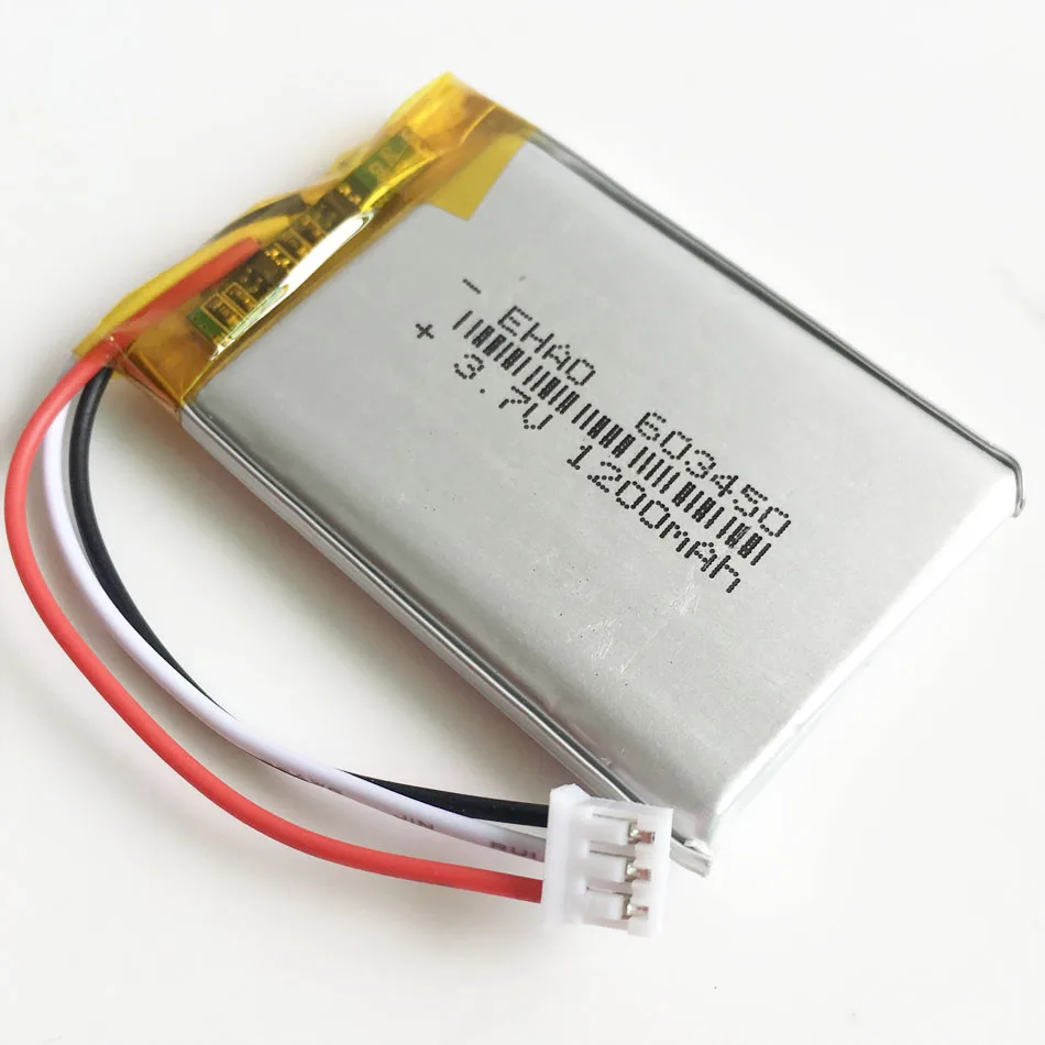 3.7V 1200mAh litowo-polimerowa LiPo akumulator 603450 z JST PH 2.0mm 3-pinowe złącze do pada kamera GPS głośnik Laptop