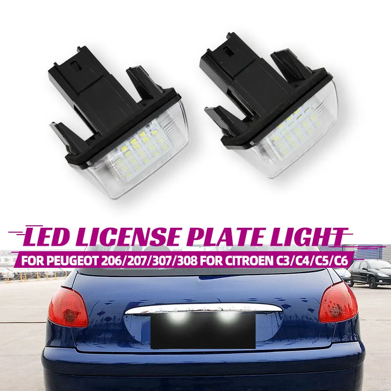 

2pc LED License Number Plate Light for Citroen C3 C4 C5 Berlingo Saxo Xsara Picasso for Peugeot 206 207 306 307 308 5008