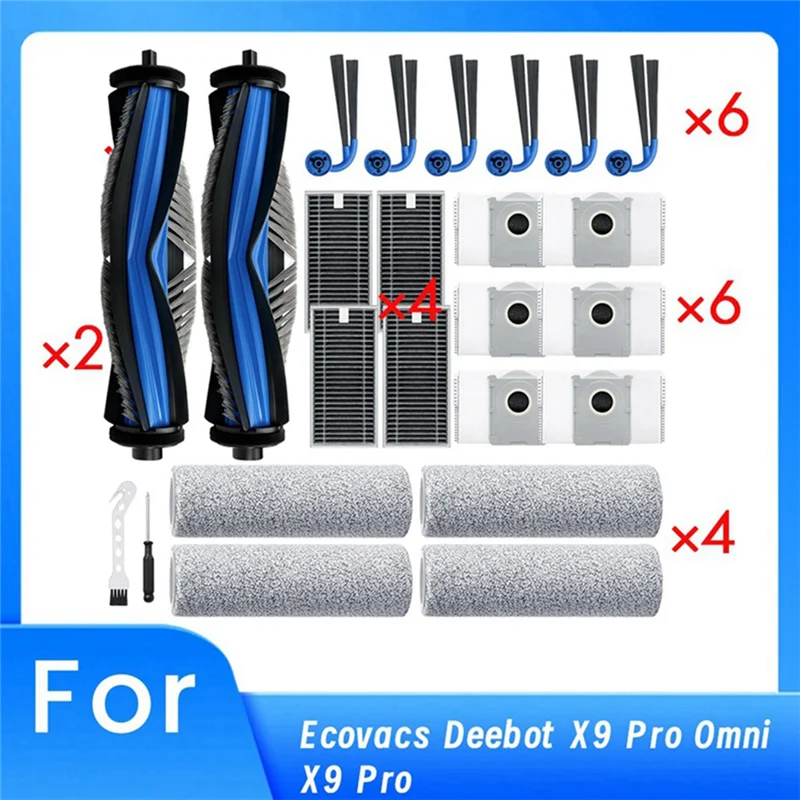 A78E-24 قطعة ل Ecovacs Deebot X9 Pro Omni X9 Pro فراغ روبوت الجانب الرئيسي فرشاة ممسحة تصفية أكياس الغبار