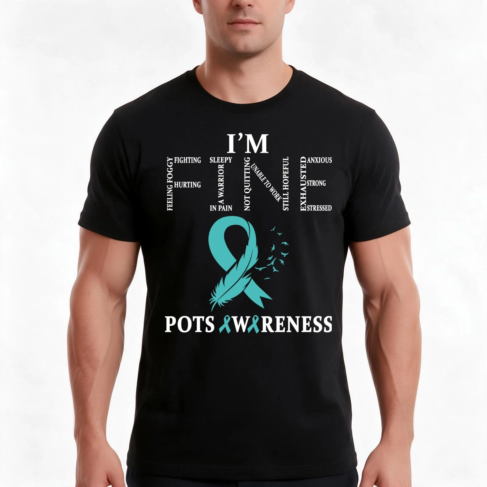 Postural Orthostatic Tachycardia Syndrome POTS Warrior I'm Fine T-Shirt, Summer Casual Cotton Tee, Oversized Streetwear Tops