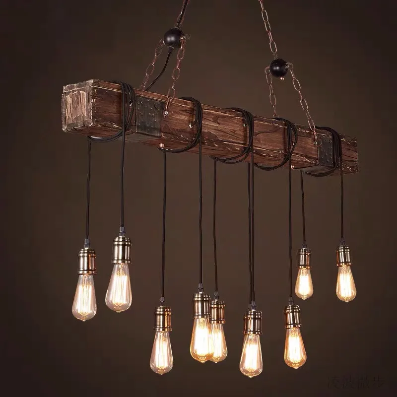 

Vintage Retro Wooden LED Ceiling Lamp Antique Industrial Chandelier Lighting LOFT Bar Decoration Luminaire Pendant Lights Lustre