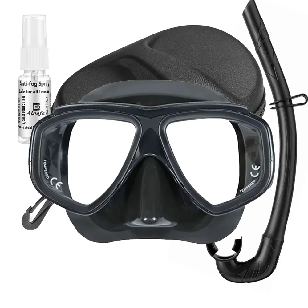 

Adult Myopia Scuba Diving Mask Snorkel Set with Tempered Glass Antifog Spray,Silicone,Clear Black for Snokel dive,Freedive