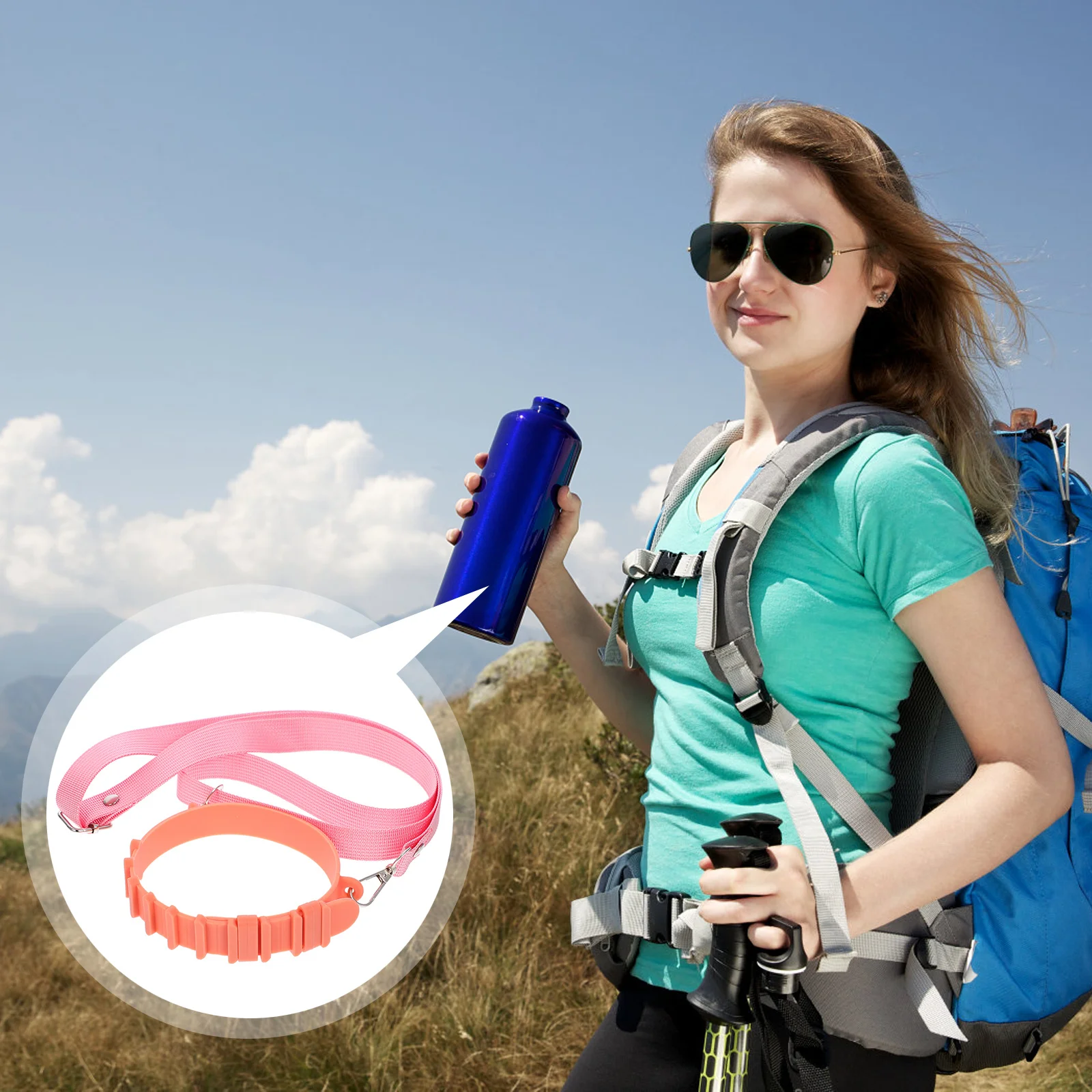 

Outdoor Silicone Water Bottle Handle Adjustable Strap Portable Bottle Carrier for Hiking Travel Sports Silicone Kettle Strap