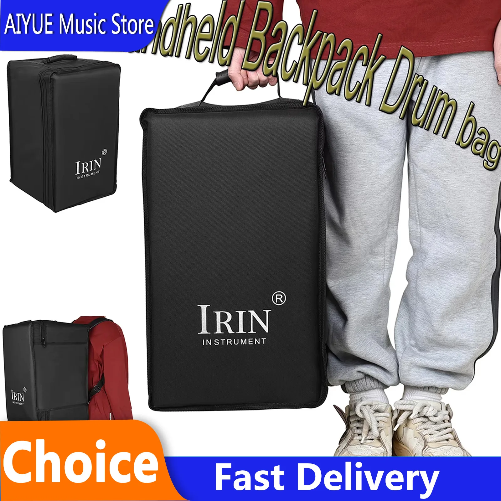 IRIN Box Drum Bag Handheld Shoulders Oxford Cloth and Cotton Thickened Black Waterproof Backpack Box Drum Bag Accessories