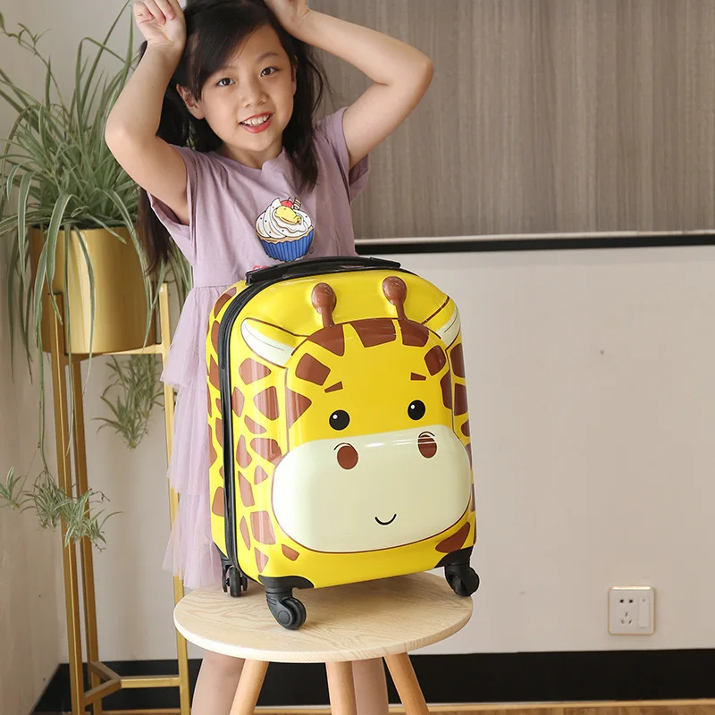 Kids Luggage Scooter Lightweight Travel Bag Fashion Cartoon Password Zipper Rolling Luggage Trolley Case 18'' Travel Suitcase