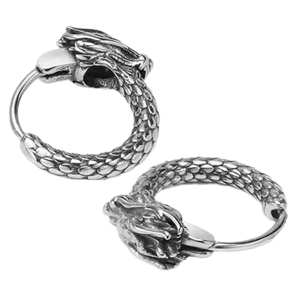 Dragon Pattern Earrings Dangle Minimalist Silver Plated Copper Cool for Men Male