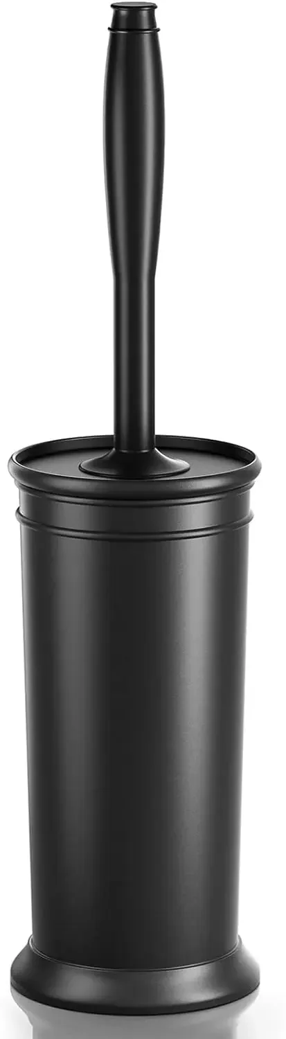 

Toilet Brush with Long Handle, Durable Bristles, Covered Holder Set for Bathroom Cleaning, Black