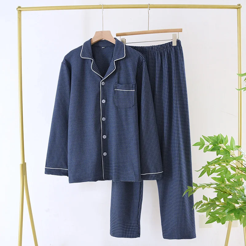 New Men's Plaid Home Service Suit Autumn Winter Thick Warm Pajamas Long-sleeved Trousers Simple Two-color Plus Size Home Service