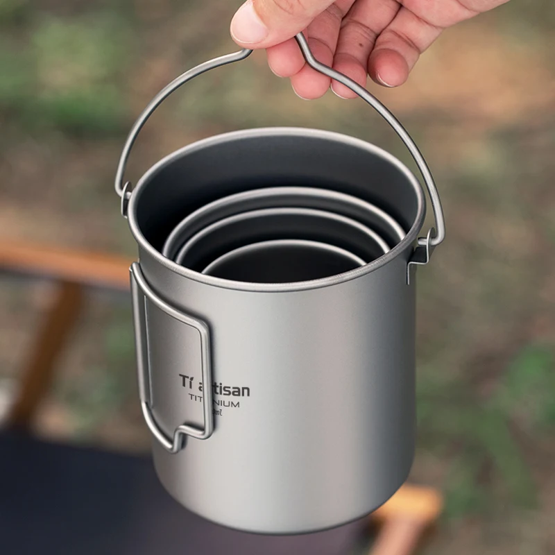 Tiartisan Titanium 750ml Foldable Coffee Mug Tea Cup With Lid Outdoor Camping Hiking Ultralight Portable Hanging Boiling Pot gallery 2