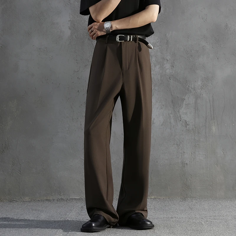 Luxury Draped Suit Pants Men Fashion Brown Dress Pants Korean Loose Straight Casual Pants Mens Office Formal Trousers Male S-3XL