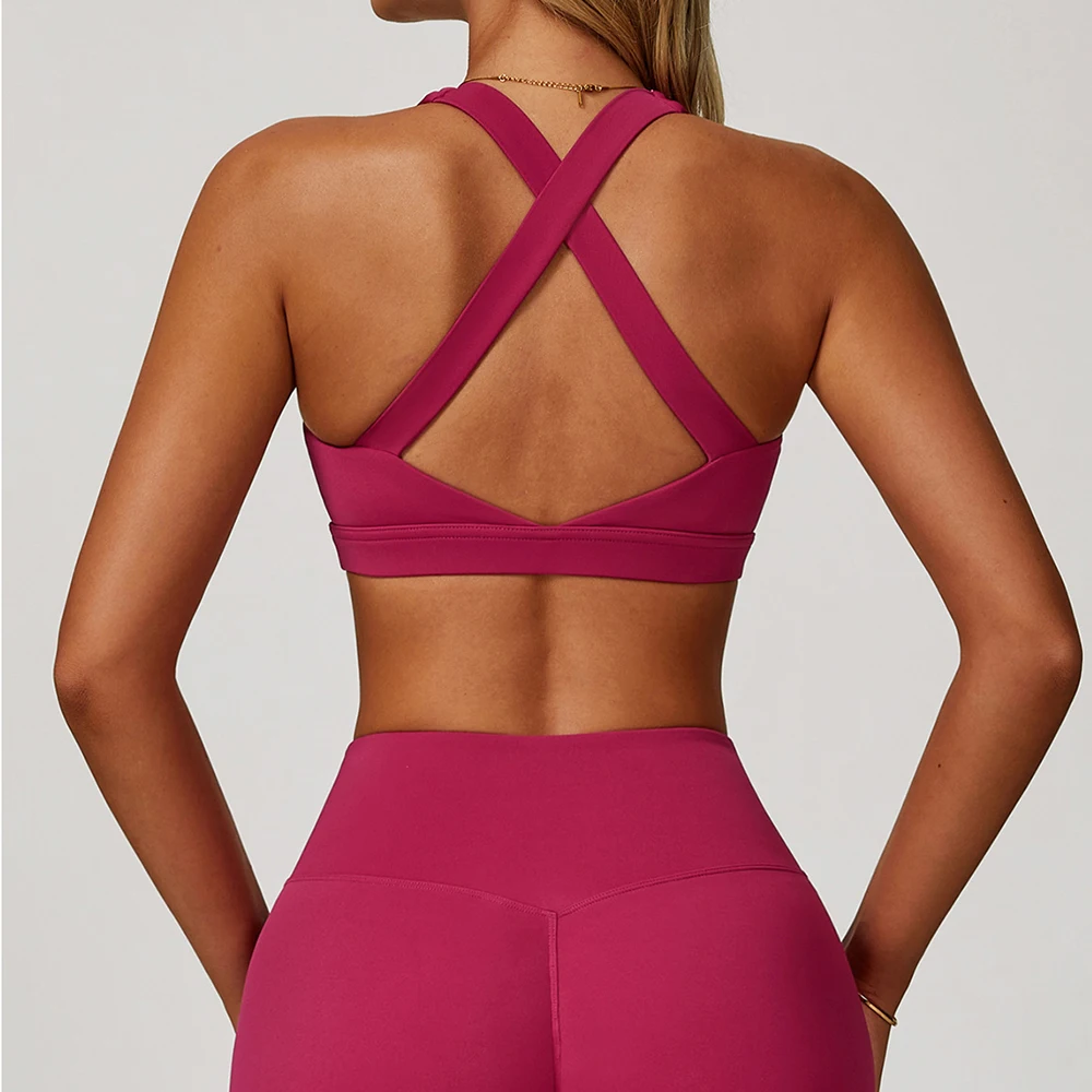 النساء اليوغا الصدرية الظهر عبر حزام تانك الأعلى رفع تشغيل الرياضة الصدرية تنفس لينة اللياقة البدنية الجمال بلون ملابس داخلية رياضية ﻿