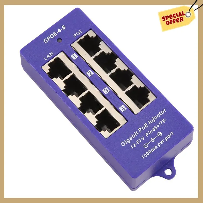 Inyector Poe pasivo Gigabit de 48V o 24V, módulo Poe de 4 puertos 1000Mbps para cámara IP de seguridad, punto de acceso Wifi, UBNT, duradero