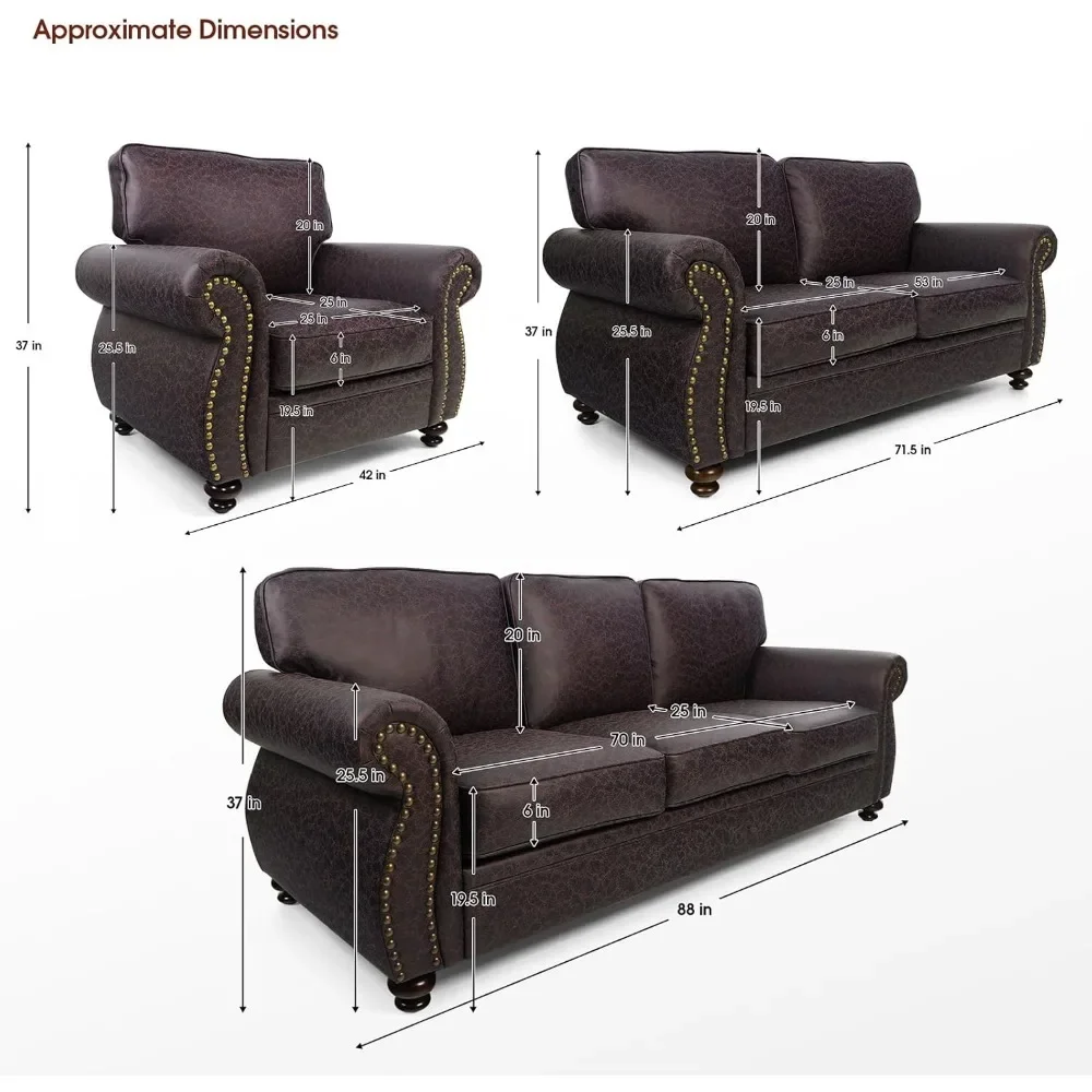 Living Room Sets,Mid-Century Vintage Sofa Couches with Rivet Design