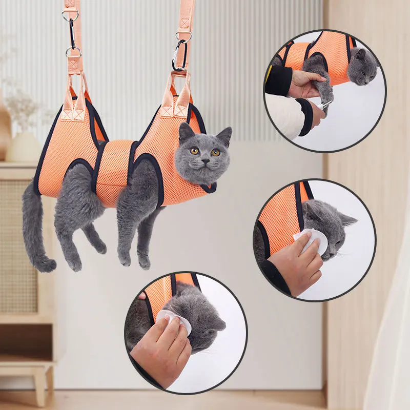 Cat Grooming Hammock Fixed Bath Bag for Nail Cutting Anti Scratch Cat Trimming Restraint Bag Pet Beauty Hanging Pet Supplies