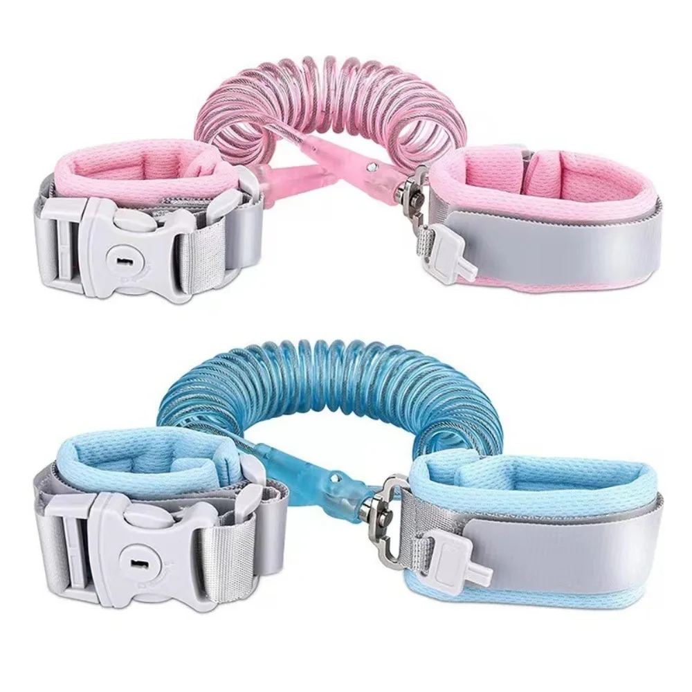 6.56ft Anti Verloren Pols Link Draaibare Kop Blauw Roze Polsbandje Leash met Sleutelslot Unisex Wandelen Accessoires Veiligheidsharnas voor