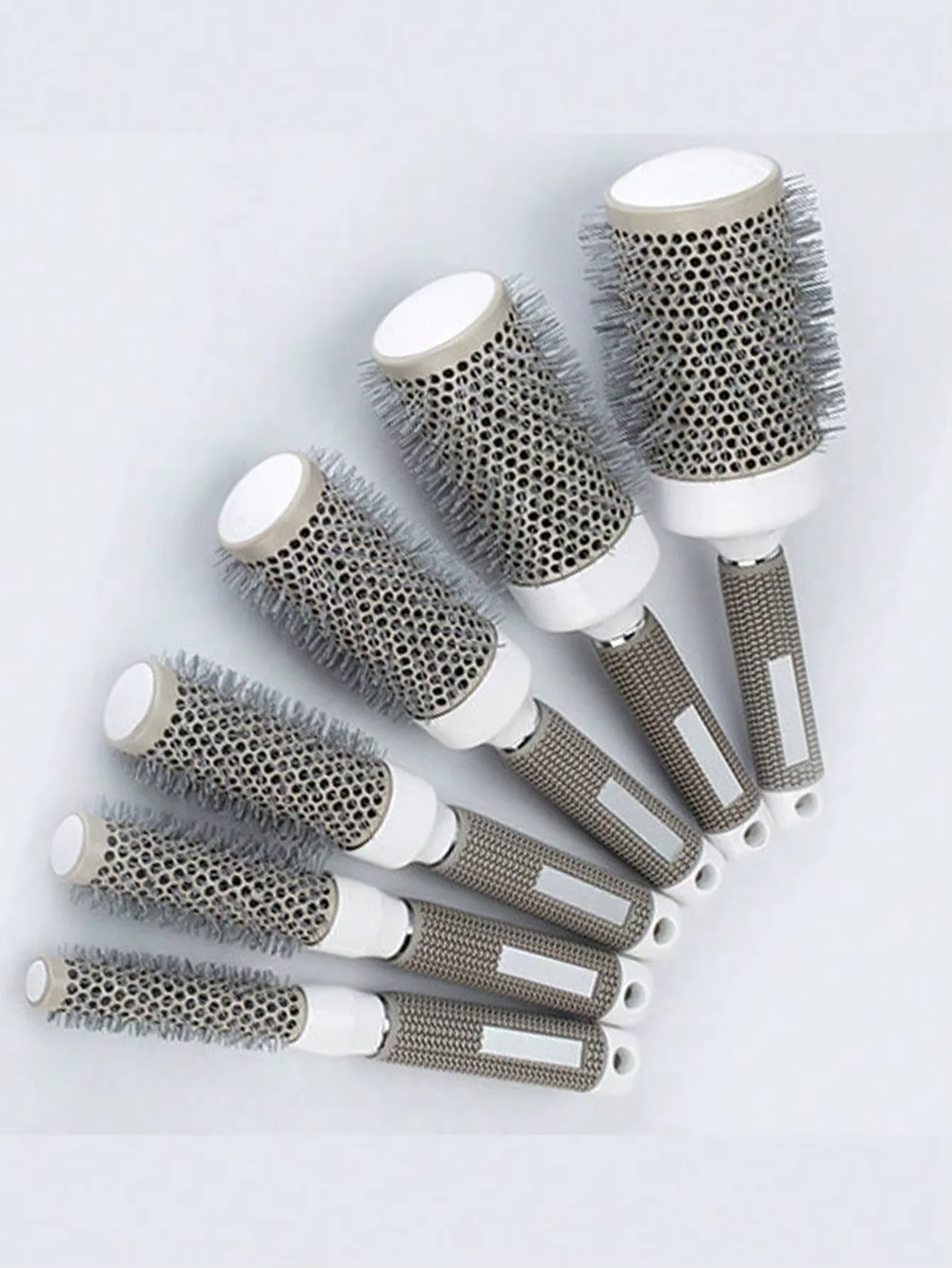 Single Grey White Barrel Round Hair Brush, Ceramic Aluminum Tube Curling Comb, Professional Round Styling Brush for Hair Modelin