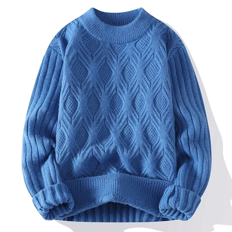 Large Size Mens Casual Knitted turtleneck Pullover Solid Color Loose-Fit Thick Warm Soft Sweater pulover masculino