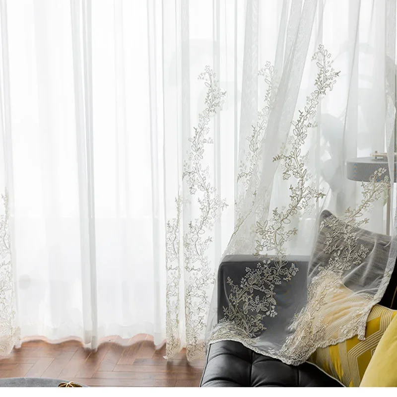 Living Dining Room Bedroom Princess Style Embroidered Lace Curtains Curtains